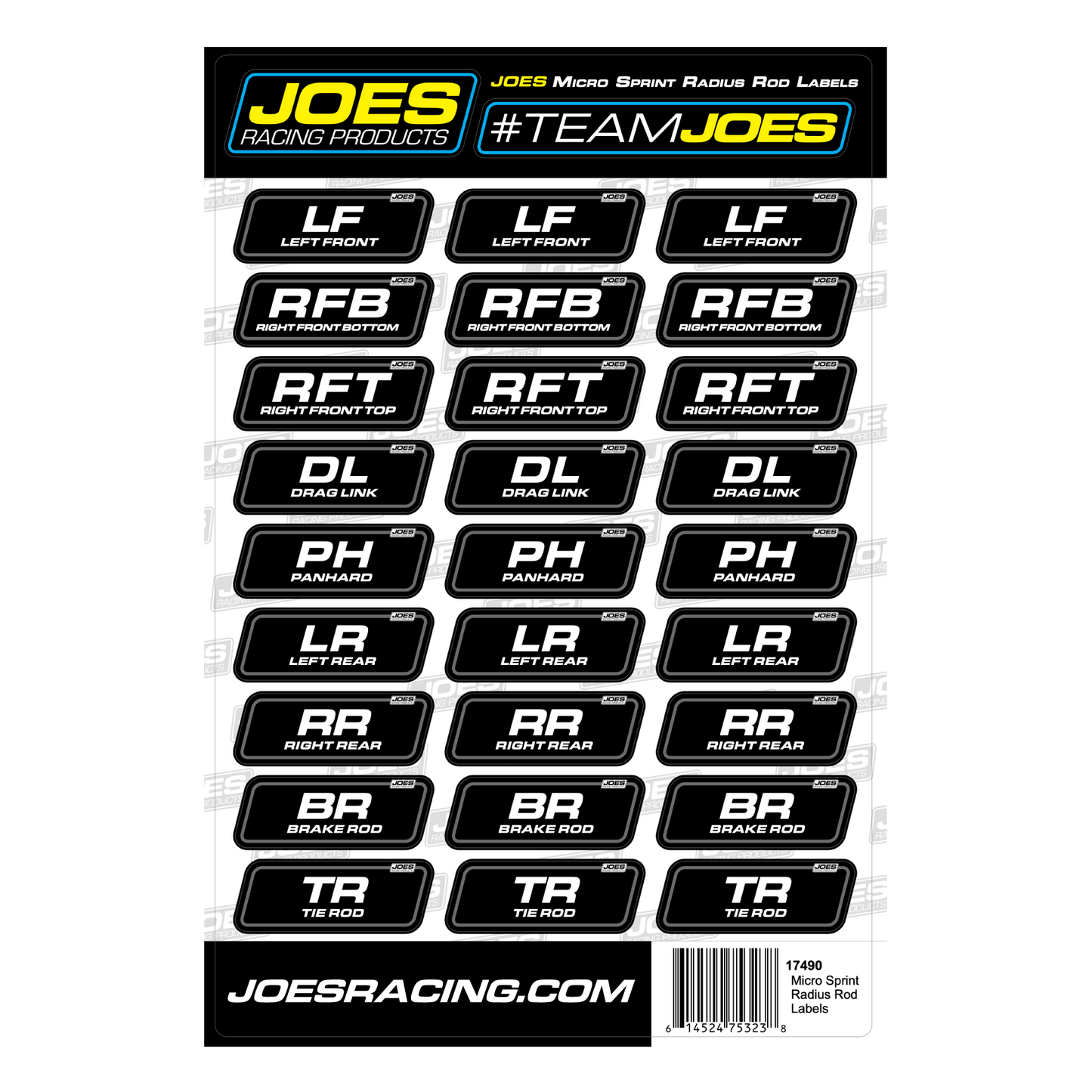 JOES Micro Sprint Radius Rod Labels